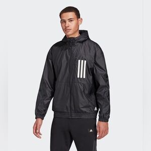 Adidas Men's Black W.N.D. PB Windbreaker Jacket Primeblue Hooded Full Zip Size S